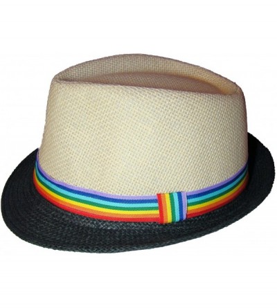 Fedoras Gay Pride Hat Rainbow Ribbon Fedora Black Brim - CO11AVPKBFT $18.56