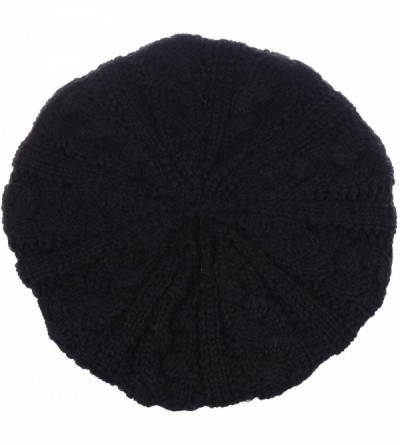 Berets Womens Winter Cozy Cable Fleece Lined Knit Beret Beanie Hat (Set Available) - Black Cable - C818KC49URE $17.18