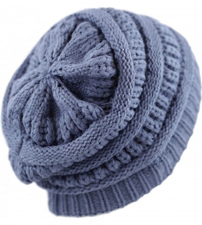 Skullies & Beanies Soft Stretch Cable Knit Warm Chunky Beanie Skully Winter Hat - 1. Solid Blue - C518XG0II9Y $13.17