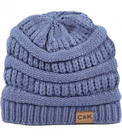Skullies & Beanies Soft Stretch Cable Knit Warm Chunky Beanie Skully Winter Hat - 1. Solid Blue - C518XG0II9Y $13.17