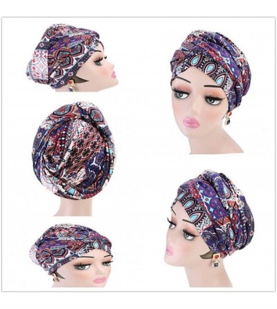 Skullies & Beanies Turbans for Women African Pattern Knot Headwrap Beanie Pre-Tied Bonnet Chemo Cap Hair Loss Hat - Sapphire ...