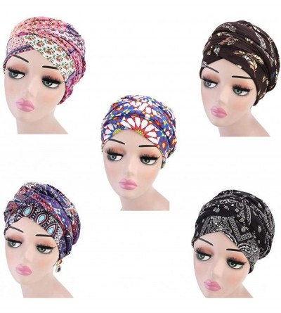 Skullies & Beanies Turbans for Women African Pattern Knot Headwrap Beanie Pre-Tied Bonnet Chemo Cap Hair Loss Hat - Sapphire ...