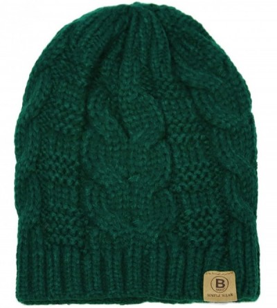 Skullies & Beanies Unisex Warm Chunky Soft Stretch Cable Knit Beanie Cap Hat - 102 Hunter Green - CY1889AHDIS $18.46