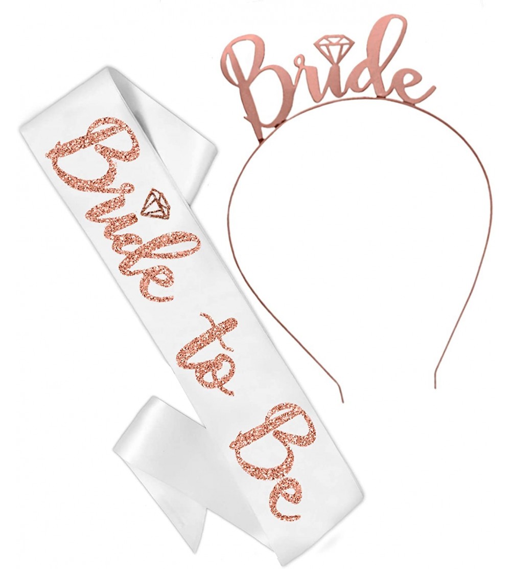 Headbands Modern Silver Bride Mageta Headband - A - Bride to Be (White Sash - Rose Gold Bride Headband) - C1189A2353I $27.90