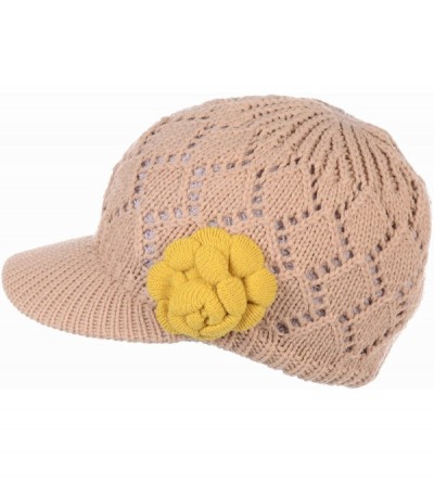 Newsboy Caps Womens Winter Chic Cable Warm Fleece Lined Crochet Knit Hat W/Visor Newsboy Cabbie Cap - C11860GRME7 $15.78