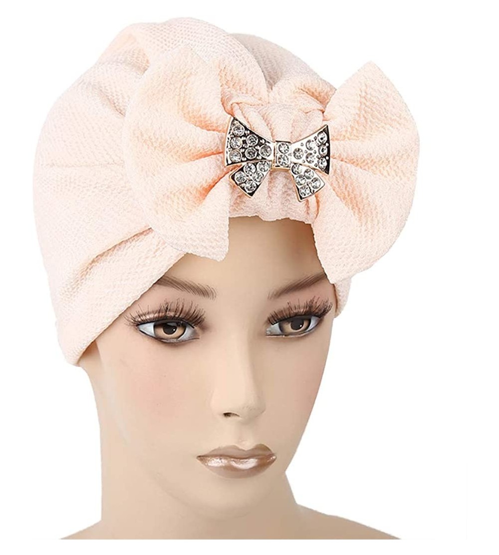 Skullies & Beanies Womens Bowknot Turban Headwear Puggaree - Light Pink6 - CJ18H0562AL $12.44