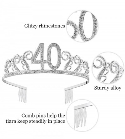 Headbands Birthday Rhinestone Princess Silver 21st - Silver-40th - CW182H5Z9IS $12.23
