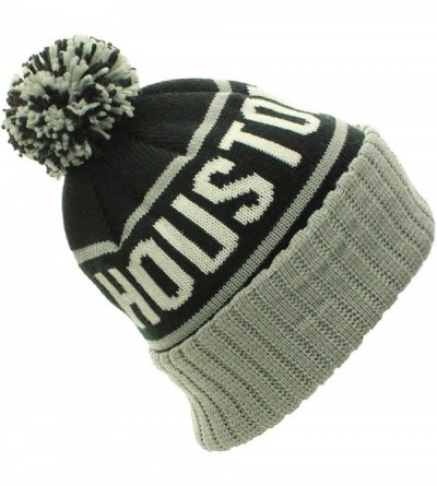 Skullies & Beanies USA Favorite City Cuff Cable Knit Winter Pom Pom Beanie Hat Cap - Houston - Black Gray - CG11T2UOKEX $17.42