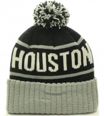 Skullies & Beanies USA Favorite City Cuff Cable Knit Winter Pom Pom Beanie Hat Cap - Houston - Black Gray - CG11T2UOKEX $17.42