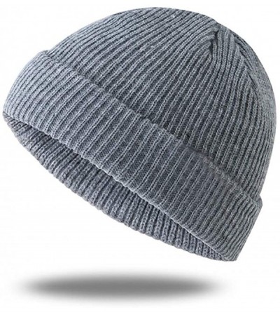 Visors Trendy Warm Chunky Soft Stretch Cable Knit Cuff Beanie Hat for Women Men - Grey - CO18YHCCSSU $10.25