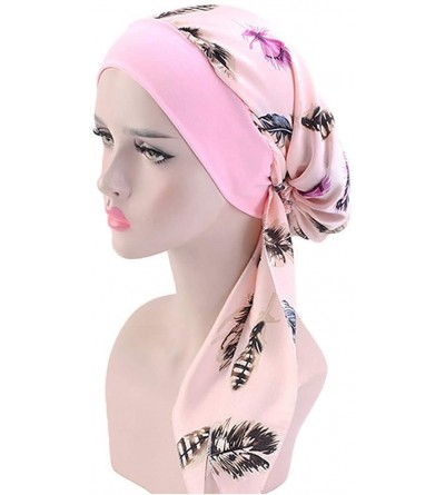 Skullies & Beanies Women Vintage Silky Turbans Bonnet Elastic Wide Band Multifunction Printing Hat Chemo Hair Loss Cap - D-pi...