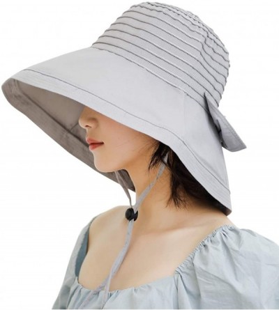 Sun Hats Women Beach Sun Hat Wide Wired Brim Summer UV Protection UPF Packable Bow Strap - Grey - CL196O6GAZ6 $15.84