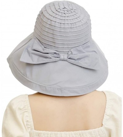 Sun Hats Women Beach Sun Hat Wide Wired Brim Summer UV Protection UPF Packable Bow Strap - Grey - CL196O6GAZ6 $15.84