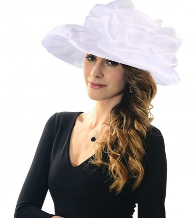 Sun Hats Womens Organza Kentucky Derby Church Party Floral Wide Brim Summer Hat - White - C018DXKLRO7 $17.17