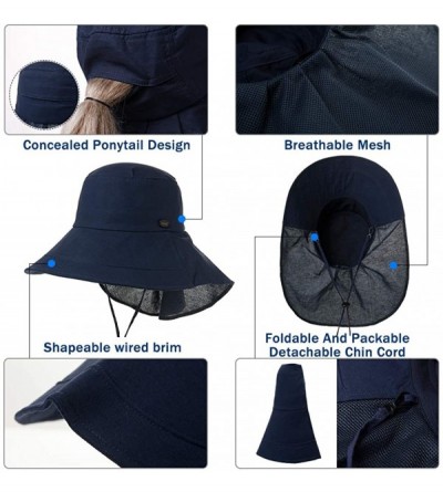 Sun Hats Womens Packable SPU 50 Summer Sun Bucket Ponytail Hat Outdoor Beach Hiking Chin Strap Floppy Safari 55-59CM - C318SU...