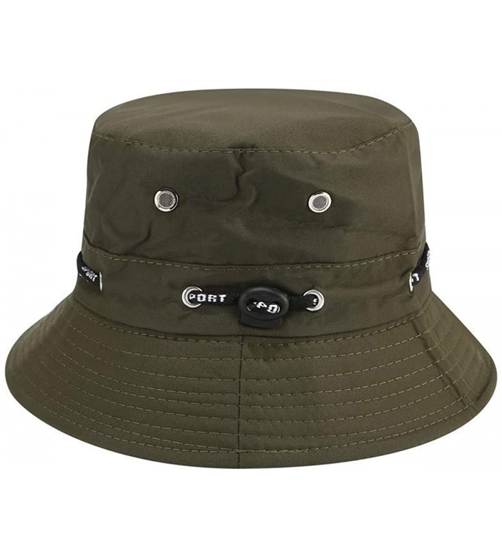 Bucket Hats Eyelets Bucket Hat Packable Strap Outdoor Sun Protection Hat - Green - CT18XL3KR4Z $10.50