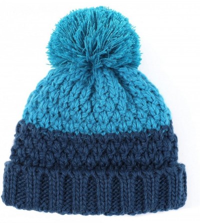 Skullies & Beanies Baby Unisex Boy Girl Cable Knit Chunky Pom Fleece Lining Beanie Hat - Blue - CZ194QRGWR8 $12.45