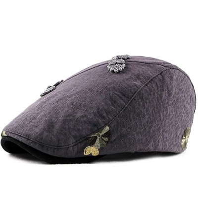 Newsboy Caps Womens Linen Adjustable Floral Embroidery Ivy Newsboy Cabbie Gatsby Sun Hat Cap - Grey - C318E3CLDRZ $18.64