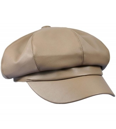 Newsboy Caps Newsboy Hat-Plain Cabbie Visor Beret Gatsby Ivy Caps for Women - Khaki(pu Leather Style 2) - CE18KY6ZLDD $16.21