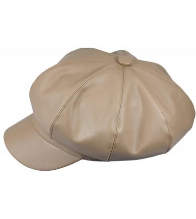 Newsboy Caps Newsboy Hat-Plain Cabbie Visor Beret Gatsby Ivy Caps for Women - Khaki(pu Leather Style 2) - CE18KY6ZLDD $16.21