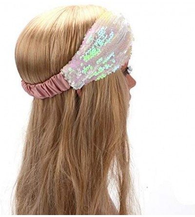 Headbands Sparkly Mermaid Reversible Sequins Headband Elastic Stretch Twist Headwrap for Women Girls - White - CC18LUM8X89 $8.65