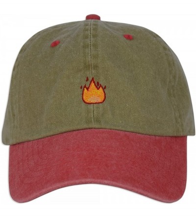 Baseball Caps Fire Emoji Baseball Cap Curved Bill Dad Hat 100% Cotton Lit Hot Flame Solid New - Khaki / Red - CQ183CNIURT $12.48
