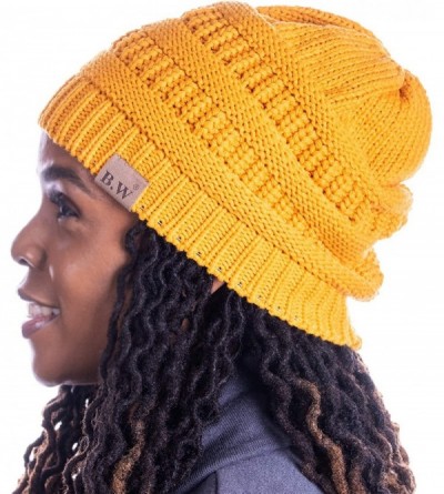 Skullies & Beanies Women's Winter Hat - Slouchy Beanie Satin Lined Hat for Women - 004-mustard - C4192ED48GS $18.55