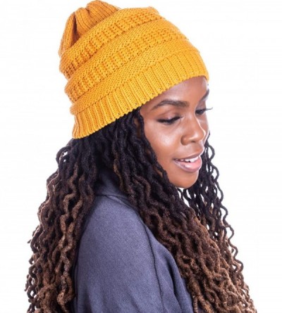 Skullies & Beanies Women's Winter Hat - Slouchy Beanie Satin Lined Hat for Women - 004-mustard - C4192ED48GS $18.55
