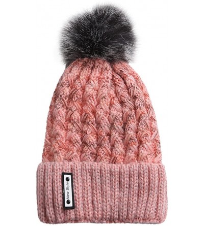 Baseball Caps Knit Caps For Women Wool Cosy Warm Beanie Winter Hat Ski Crochet Cap Pom Pom - Pink - CZ18IQ7CXK7 $10.17
