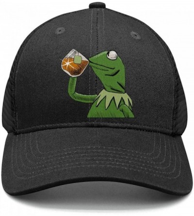 Baseball Caps The Frog "Sipping Tea" Adjustable Strapback Cap - 1000funny-green-frog-sipping-tea-29 - C318ICTU3EX $21.10