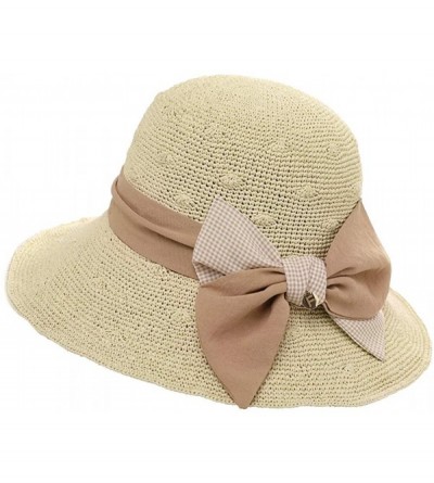 Sun Hats Womens Wide Brim Summer Sun UPF Protective Beach Straw Panama Fedora Hats Outdoor - 00052_natural - CL18RS9QXHW $17.49