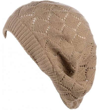 Berets Womens Lightweight Cut Out Knit Beanie Beret Cap Crochet Hat - Many Styles - 2681dkbge - CD1954Y6CQH $15.49