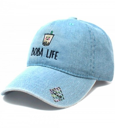 Baseball Caps Boba Life Baseball Cap Embroidered Dad Hat Quality Headgear - Light Denim - CZ18U3LUYHM $10.05