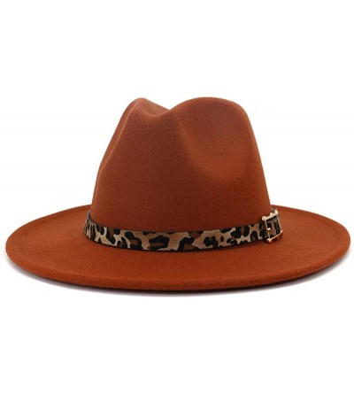 Fedoras Women's Wide Brim Felt Fedora Panama Hat with Leopard Belt Buckle - Caramel - CP193QMTA0W $11.26