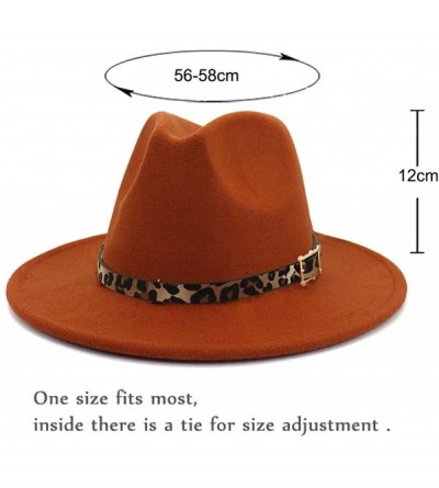 Fedoras Women's Wide Brim Felt Fedora Panama Hat with Leopard Belt Buckle - Caramel - CP193QMTA0W $11.26