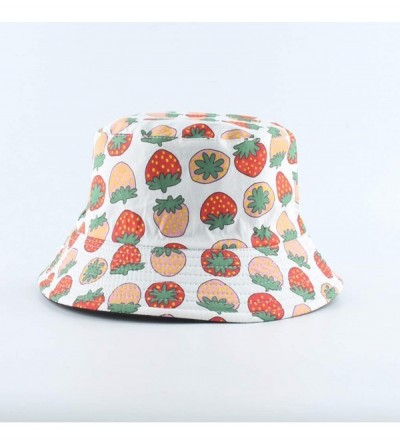 Bucket Hats Fashion Fruit Bucket Hat for Women Trendy Strawberry Painted Foldable Summer Cotton Fisherman Sun Caps - CD1993MA...