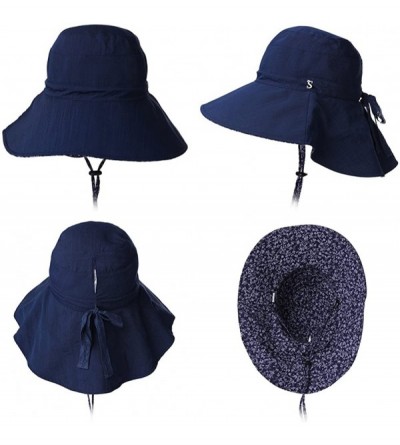 Sun Hats Womens Wide Brim Packable Summer Sun Bucket Hat Beach Safari Hiking Bow 56-58CM - 99057navyblue - C118RC6DDZ3 $24.76