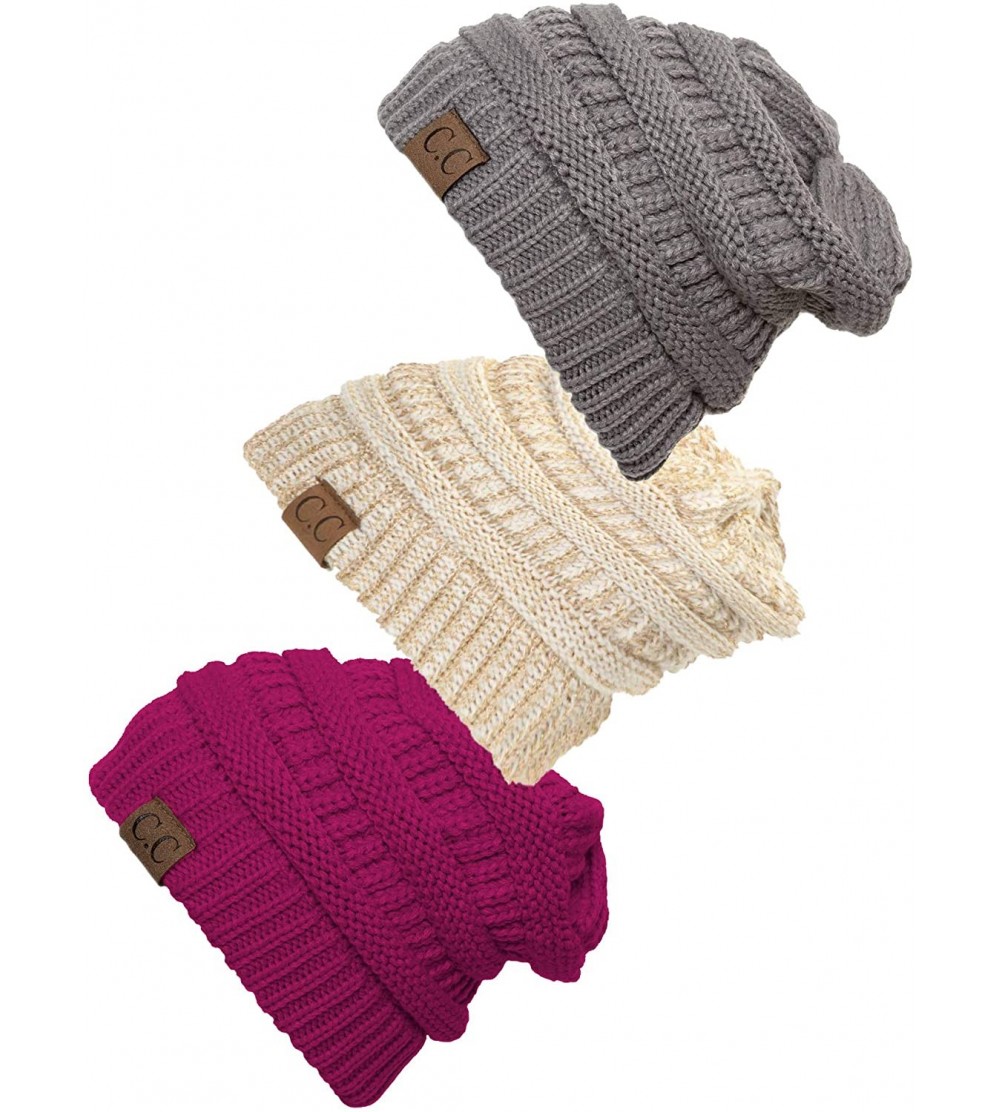 Skullies & Beanies Women's 3-Pack Knit Beanie Cap Hat - CJ18LQUKE9Z $20.34