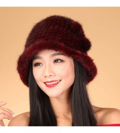 Bucket Hats Women's Mink Fur Floppy Hats Multicolor - Burgundy - C111MB72ZK5 $53.28