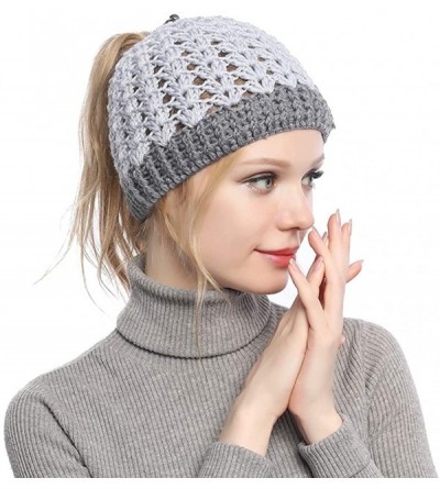Skullies & Beanies Ponytail Beanie Hat for Women- Girls BeanieTail Soft Stretch Cable Knit Messy High Bun Winter Cap - Light ...