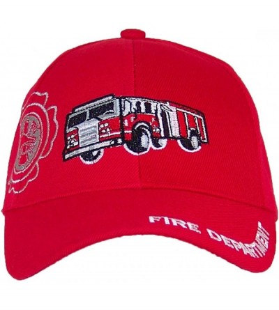 Baseball Caps Kid/Child Embroidered Fire Truck Adjustable Hook and Loop Hat (One Size) - Red - C011JSGV7UL $11.73