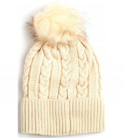 Skullies & Beanies Women Winter Faux Fur Pom Beanie Hat w/Warm Fleece Lined Thick Skull Ski Cap - 2 Pack-black & White - CD18...