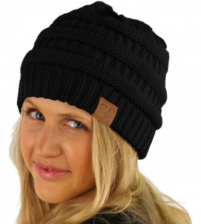Skullies & Beanies Unisex Winter Chunky Soft Stretch Cable Knit Slouch Beanie Skully Hat Black - C111FWURWOR $12.89