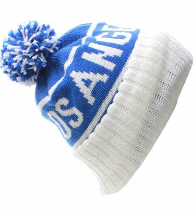 Skullies & Beanies USA Favorite City Cuff Cable Knit Winter Pom Pom Beanie Hat Cap - Los Angeles - Royal White - CV11Q2V5AHZ ...