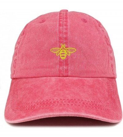 Baseball Caps Bee Embroidered Washed Cotton Adjustable Cap - Red - CT12IFNS0TD $21.64