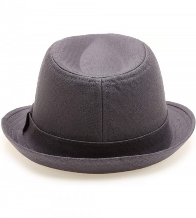 Fedoras Classic Trilby Short Brim 100% Cotton Twill Fedora Hat with Band - Dark Grey - CB18UUES8NH $14.19