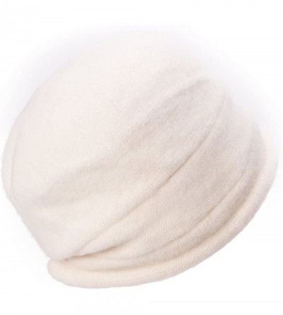 Bucket Hats New Womens 100% Wool Slouchy Wrinkle Button Winter Bucket Cloche Hat T178 - White - CN185NCODMD $9.19