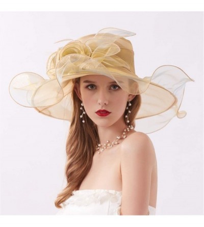 Sun Hats Summer Women's Big Flower Organza Church Party Kentucky Derby Dress Tea Party Wedding Beach Hat - Gold - CM18S95LM98...