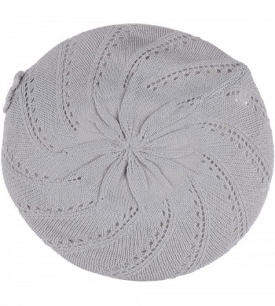 Berets Chic Parisian Style Soft Lightweight Crochet Cutout Knit Beret Beanie Hat - Swirl Lt.gray - CB12MWV26XJ $9.93