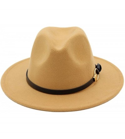 Fedoras Women Wide Brim Vintage Jazz Hat Fedora with Belt - Camel - C71867AMRH4 $13.35